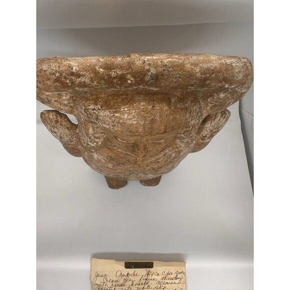 Pre Columbian Jaina Maya Pottery Figure Standing Woman Arms Raised Headdress Lrg - Picture 12 of 16
